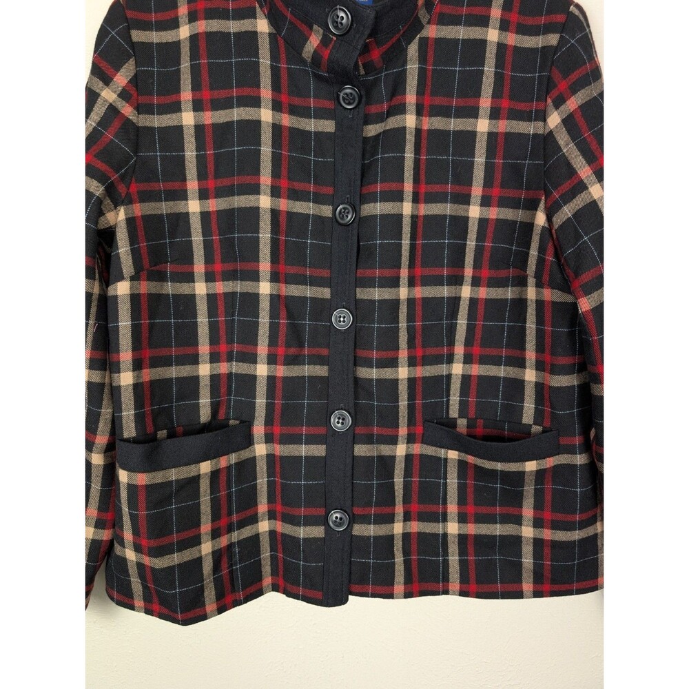PENDLETON Women's 18 Black Red Tan Plaid 100% Virgin Wool Lined Button Jacket - Picture 5 of 12
